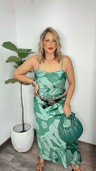 Green on Green Satin Dress