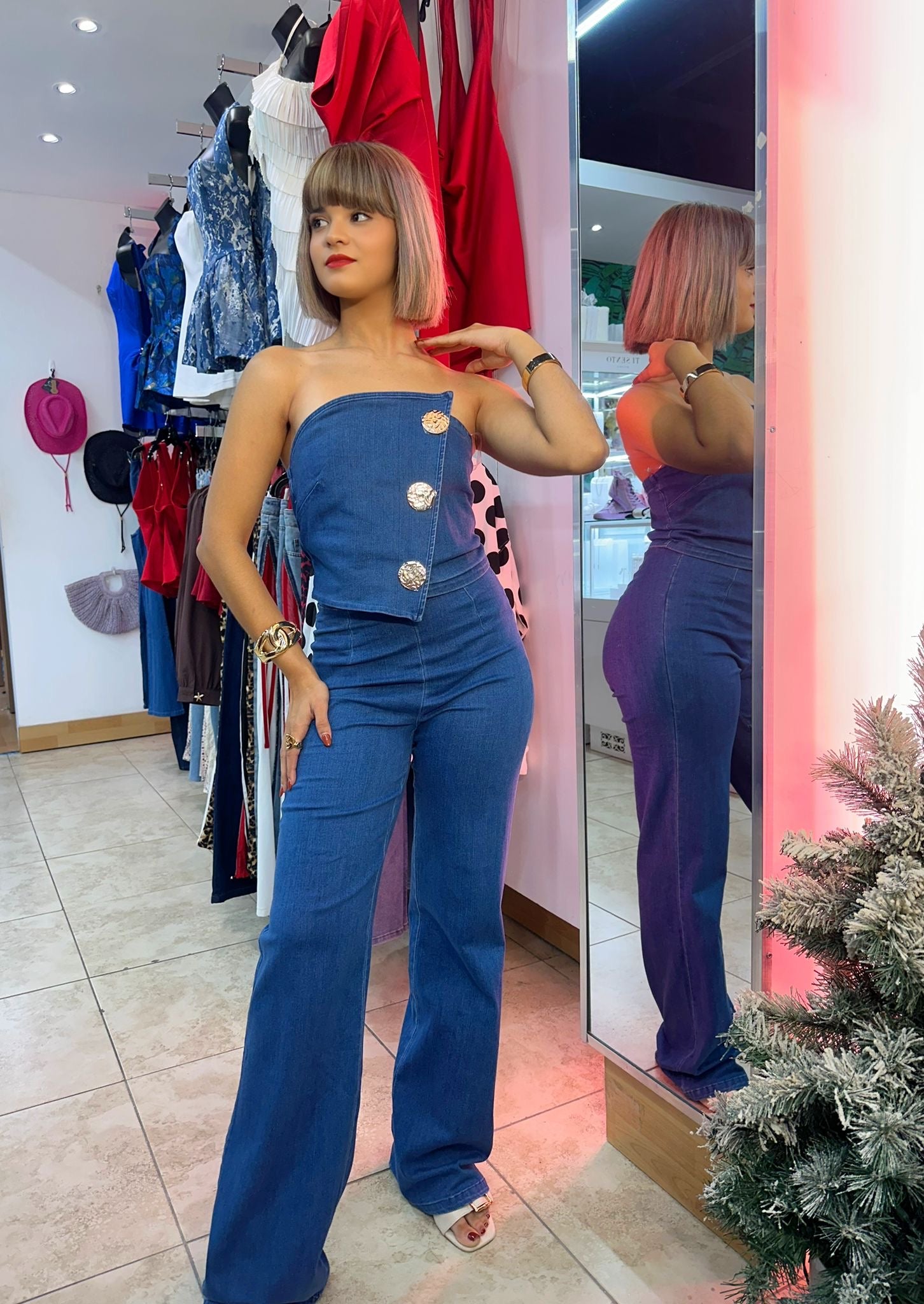 Nivora Denim Strapless & Pants Set