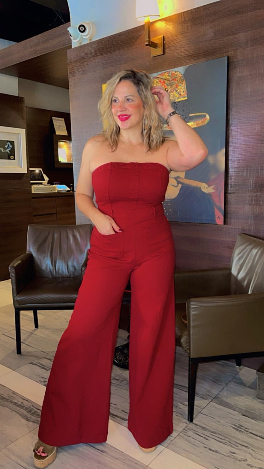 Crush in Garnet Denim Jumpsuit