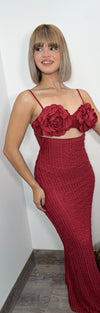 Wine Flower Maxi Dress