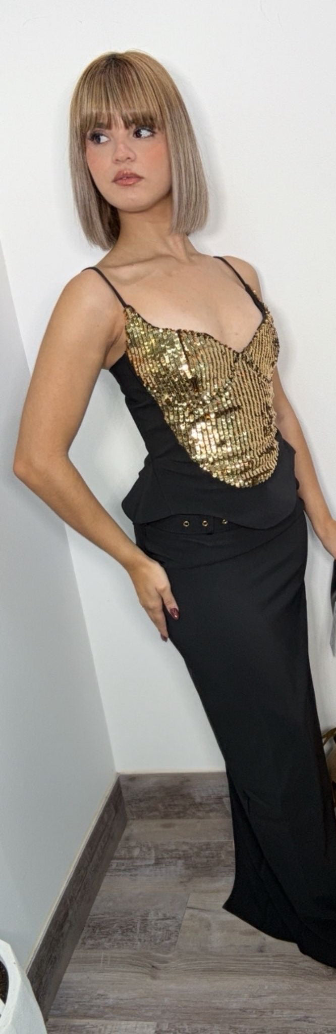 Gold Black Skirt Set