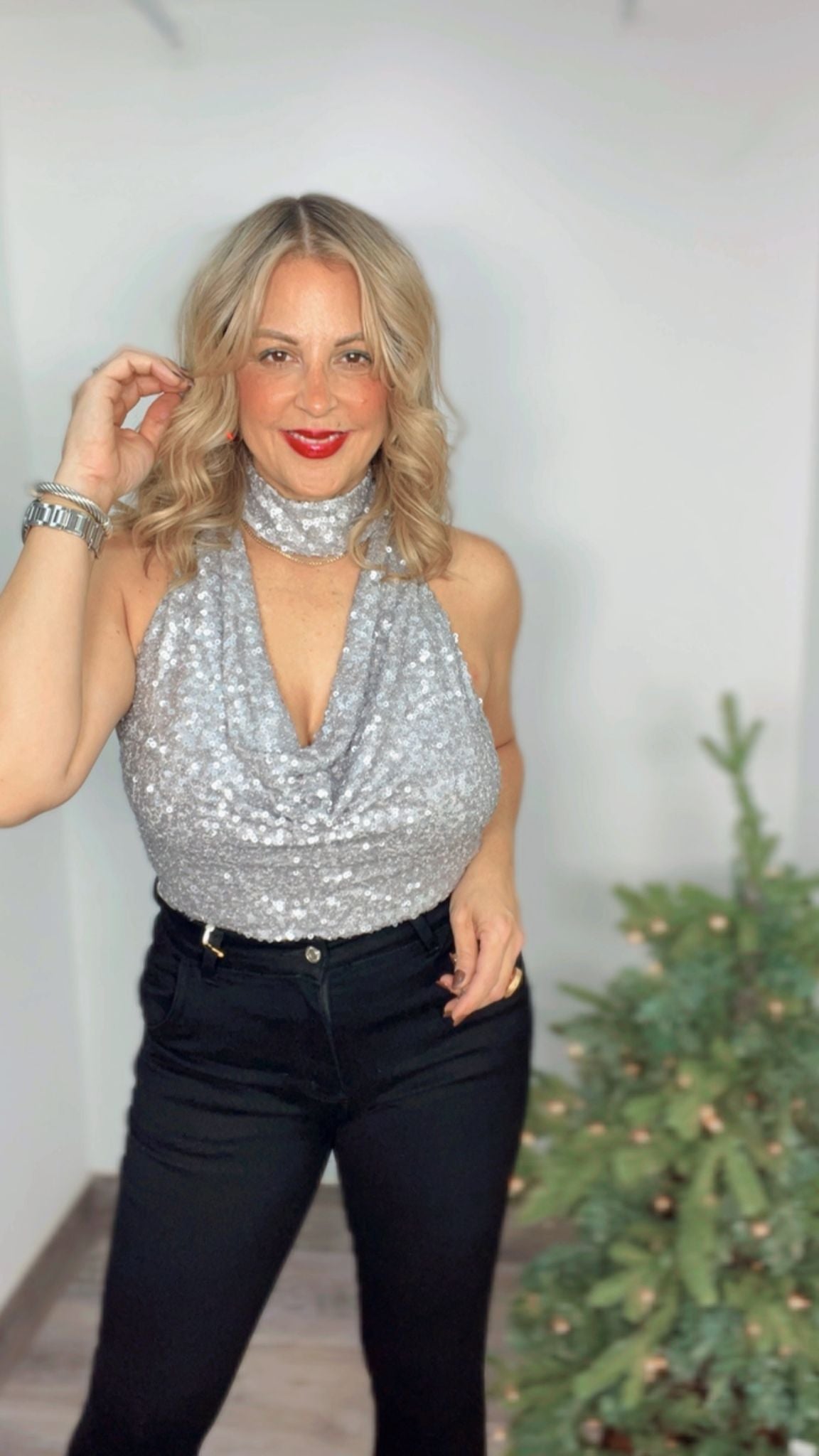 Holiday Glam Silver Top