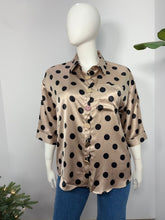 Plus Size Polka Dot Satin Button Shirt