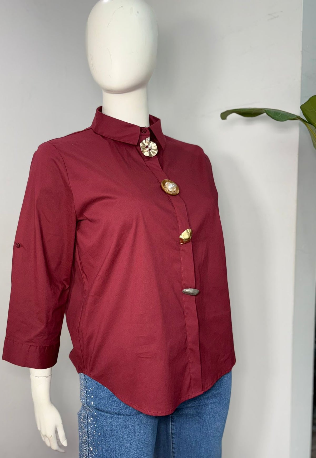 Plus Size Burgundy Button-Up Shirt