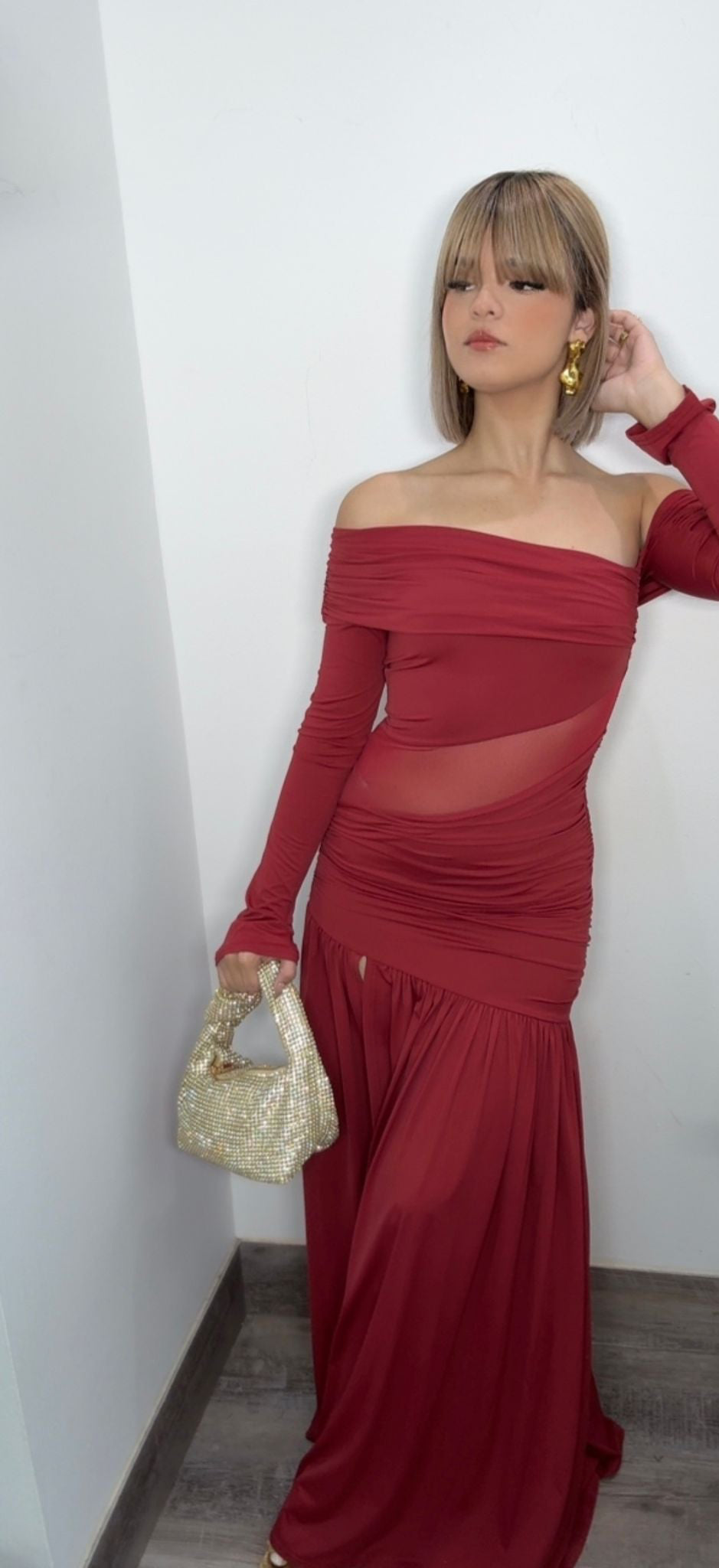Rojo Eclipse Off-Shoulder Maxi Dress