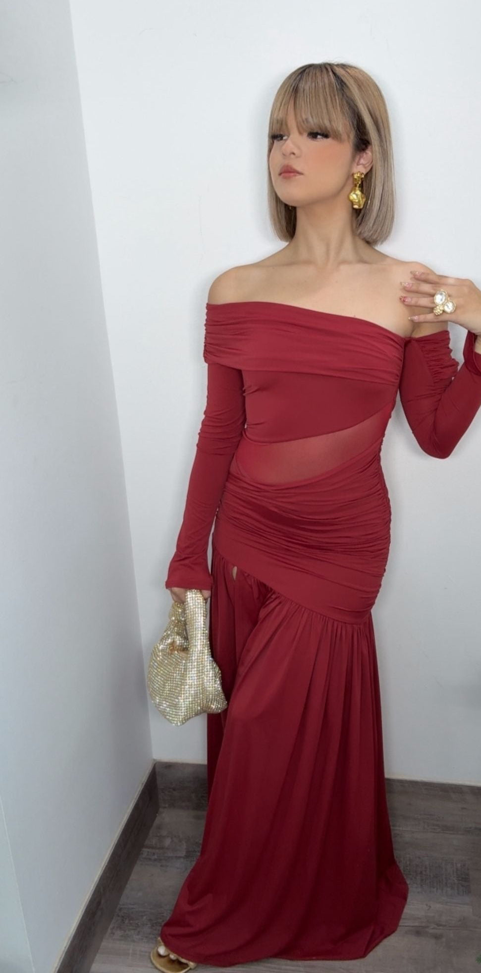 Rojo Eclipse Off-Shoulder Maxi Dress