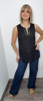 Linen Circle Fringe Top