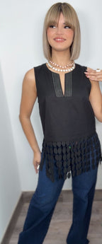Linen Circle Fringe Top
