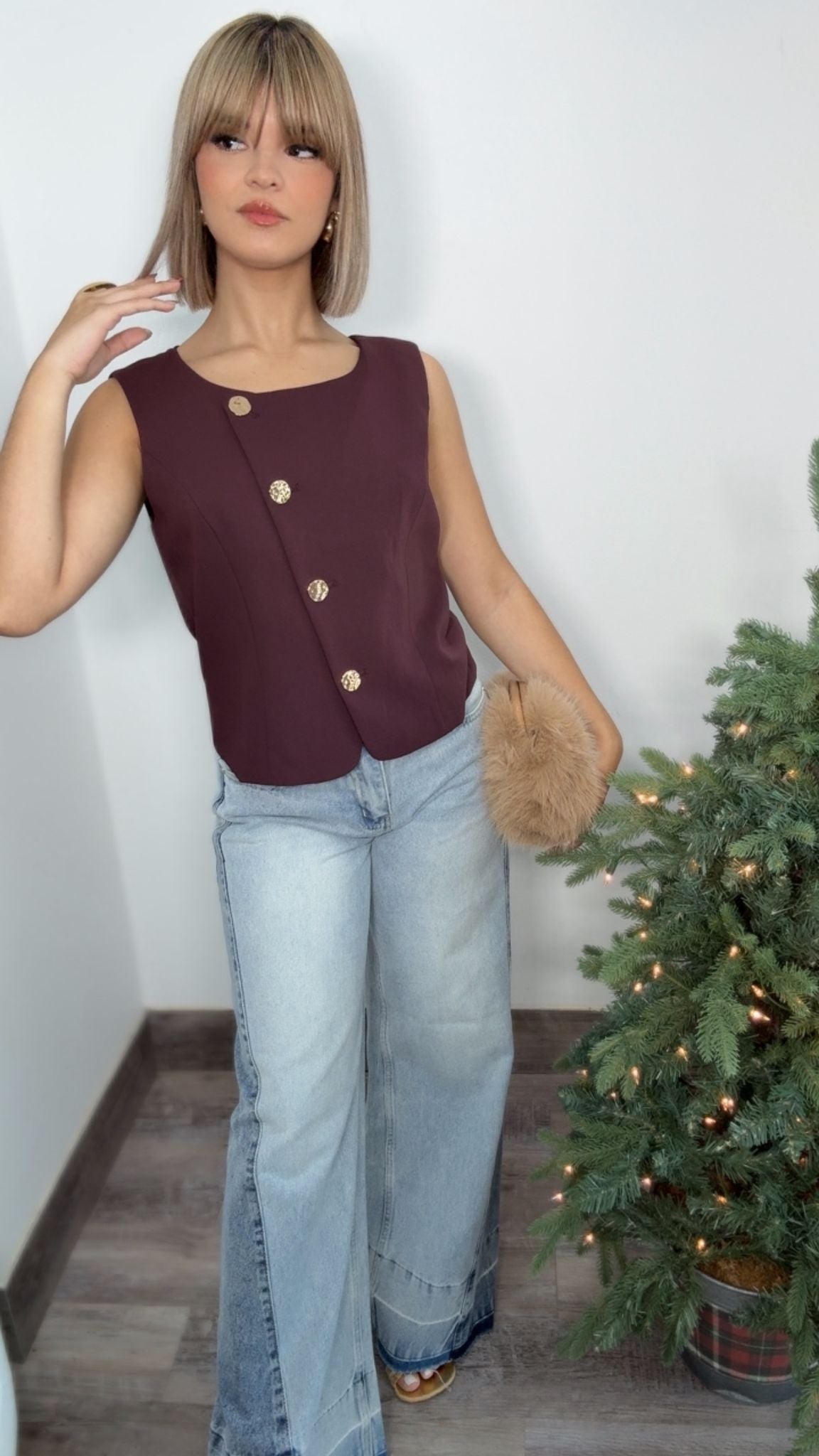 Gold Button Plum Vest