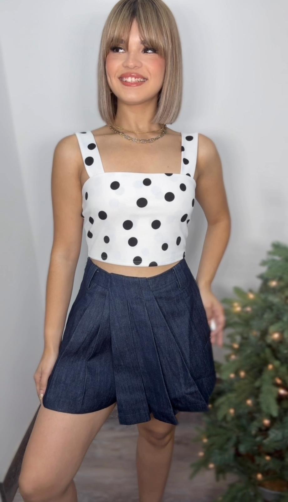 You Need Polkadot White Basic Crop Top