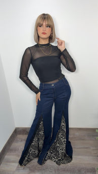 Leopard Deep Denim Flare Jeans
