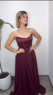 Gown Corset Chiffon Formal Dress (Burgundy)