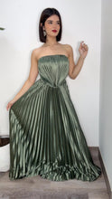 Daila Corset Plissé Satin Dress (Olive)