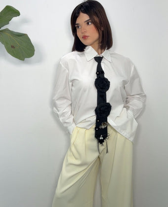 White Statement Tie Shirt