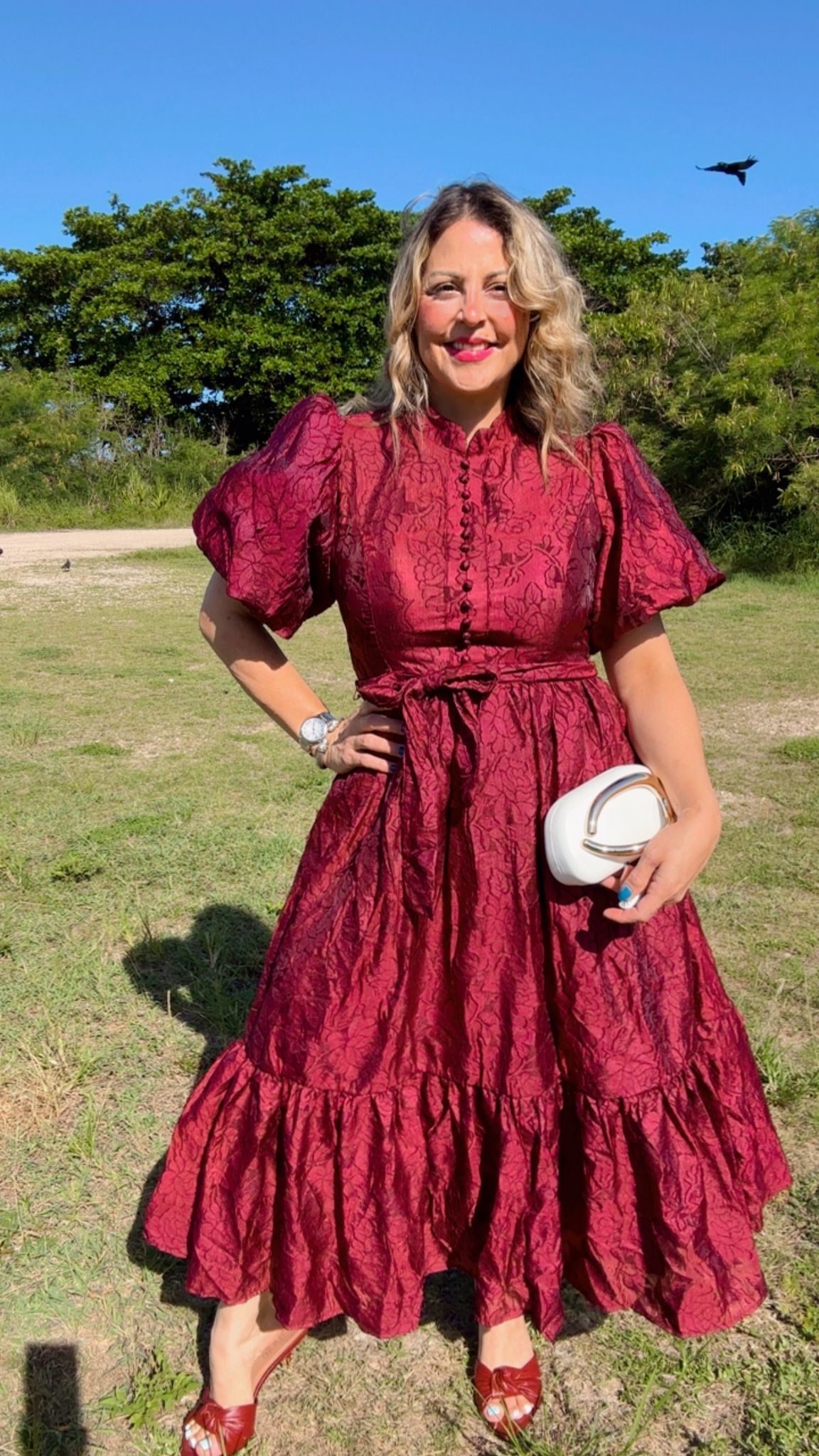 Le Puff Burgundy Midi Dress