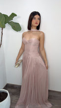 Strapless Dusty Pink Plissé Formal Dress