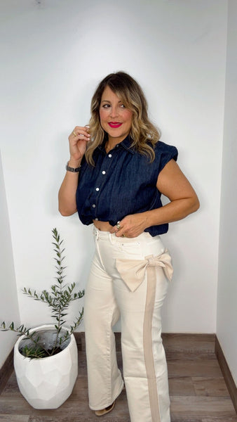 Ivory Bow Statement Denim