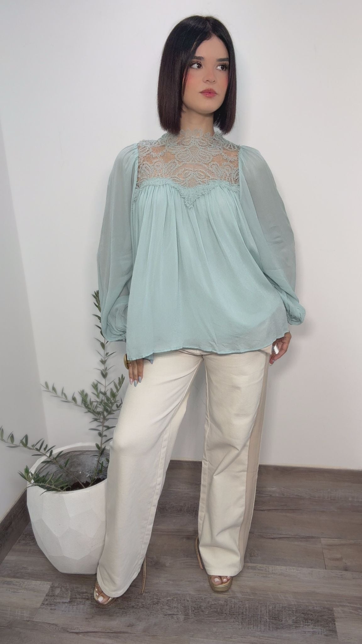 Classy Mock Neck Blouse (Seaform)