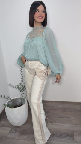 Classy Mock Neck Blouse (Seaform)