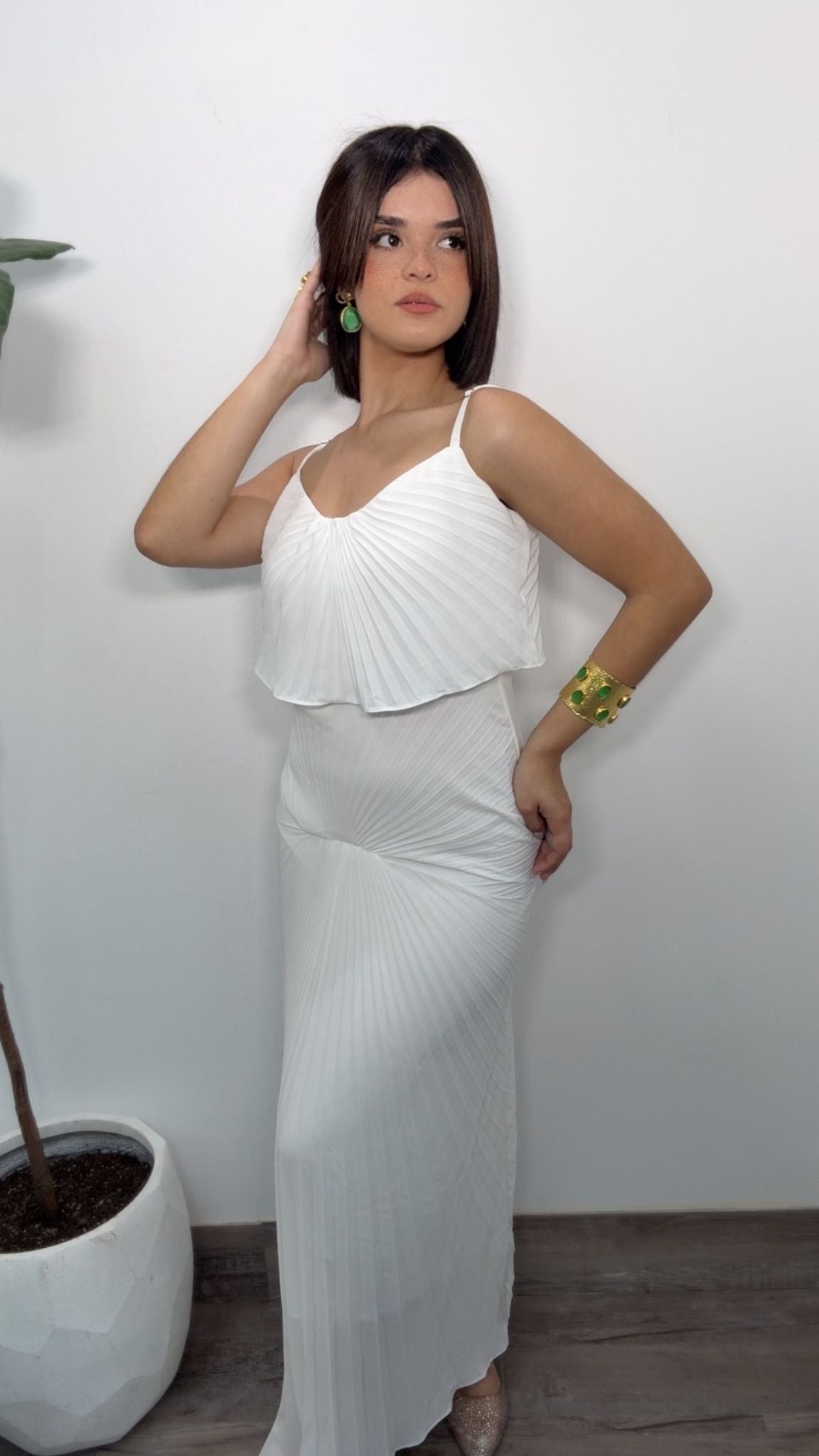 Alessia White Pleated Maxi Dress