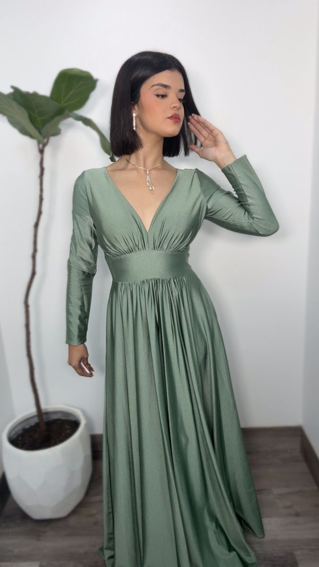 Sage Green Long Sleeve Formal Dress